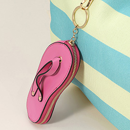 Faux Leather Flip-flop Mini Wristlet Keychain / Bag Charm / Coin Purse