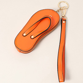 Faux Leather Flip-flop Mini Wristlet Keychain / Bag Charm / Coin Purse