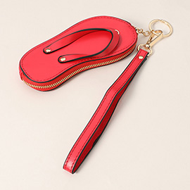 Faux Leather Flip-flop Mini Wristlet Keychain / Bag Charm / Coin Purse