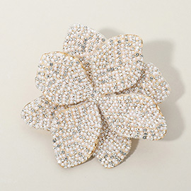 Stone Pearl Paved Flower Pin Brooch / Alligator Snap Hair Clip