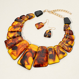 Geometric Celluloid Acetate Bold Plated Beaded Bib Statement Necklace