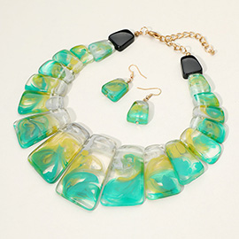 Geometric Celluloid Acetate Bold Plated Beaded Bib Statement Necklace