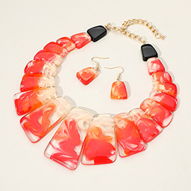 Geometric Celluloid Acetate Bold Plated Beaded Bib Statement Necklace