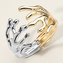 Two Tone Metal Abstract Branch Hinged Bracelet