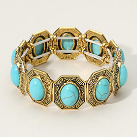 Western Oval Turquoise Stone Link Stretch Bracelet