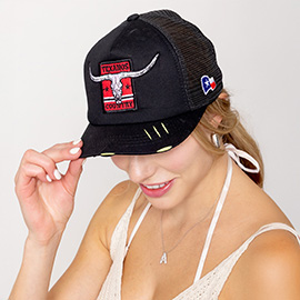 TEXANOS COUNTRY Message Texas Steer Head Embroidered Mesh Back Trucker Hat