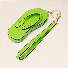 Faux Leather Flip-flop Mini Wristlet Keychain / Bag Charm / Coin Purse