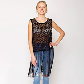 Crochet Fringe Bottom Hem Vest Poncho