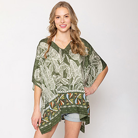 Leaf Print Cover Up Poncho