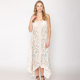 Paisley Flower Leaf Pattern Printed Flowy Long Dress