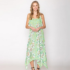 Paisley Flower Leaf Pattern Printed Flowy Long Dress