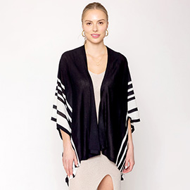 Two Tone Border Ruana Poncho