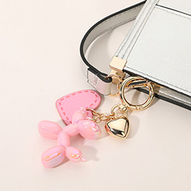 Faux Leather Metal Heart Balloon Dog Bag Charm / Keychain