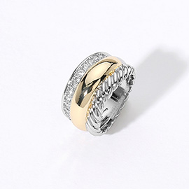 CZ Stone Paved Two Tone Ring