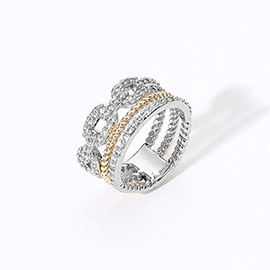 CZ Stone Paved Two Tone Multi-Band Ring