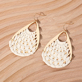 Raffia Basket Weave Teardrop Dangle Earrings