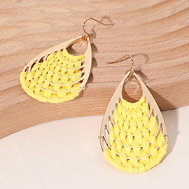 Raffia Basket Weave Teardrop Dangle Earrings