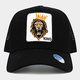 King Lion Embroidered Patch Mesh Back Trucker Hat