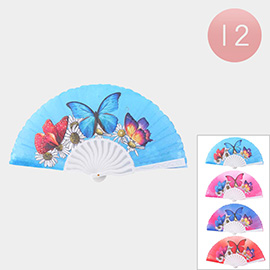 12PCS - Butterfly Flower Printed Folding Fans