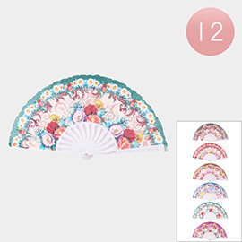 12PCS - Flower Printed Folding Fans