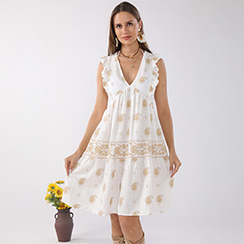 Boho Sleeveless Flowy V-Neck Summer Tunic Dress