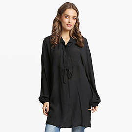 Casual Sheer Adjustable Waist Tunic Shirt Dress