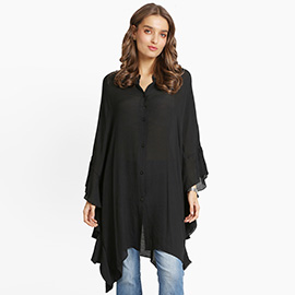 Flowy Sheer Button-Up Tunic Shirt Top / Dress