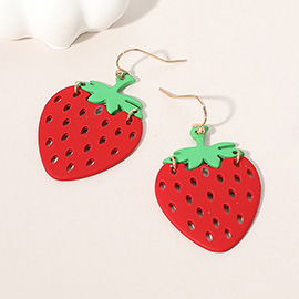 Brushed Colored Metal Strawberry Dangle Earrings