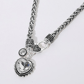 Heart Stone Pointed Pendant Antique Metal Necklace