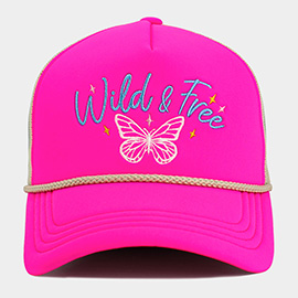 WILD FREE Message Butterfly Embroidered Mesh Back Trucker Hat