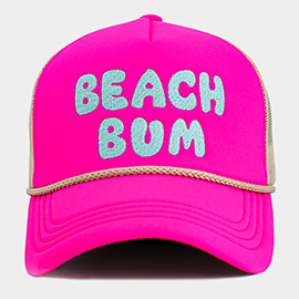 BEACH BUM Message Embroidered Mesh Back Trucker Hat