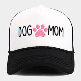 DOG MOM Message Paw Embroidered Mesh Back Trucker Hat