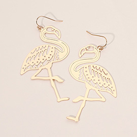 Metal Filigree Flamingo Dangle Earrings