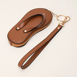 Faux Leather Flip-flop Mini Wristlet Keychain / Bag Charm / Coin Purse