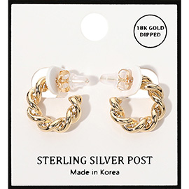 18K Gold Dipped Twisted Mini Hoop Earrings