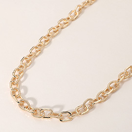 18K Gold Dipped Textured Ring Link Chain Necklace