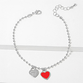 Double Heart Charm Bubble Chain Bracelet