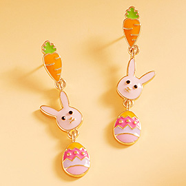 Enamel Easter Bunny Egg Carrot Link Dropdown Earrings