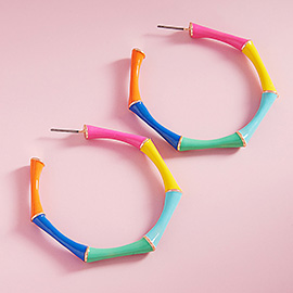 Enamel Bamboo Hoop Earrings