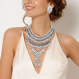 Rhinestone Cluster Embellished Bib Necklace