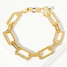 Gold Dipped Textured Square Link Chain Bracelet