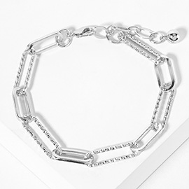 White Gold Dipped Textured Paperclip Chain Bracelet