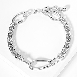 White Gold Dipped Chunky Oval Link Pointed Chain Bracelet