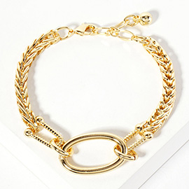 Gold Dipped Oval Ring Pointed Chunky Chain Bracelet