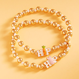 2PCS - Enamel Easter HIP HOP Message Ball Beaded Stretch Bracelets