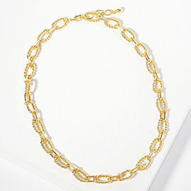 Gold Dipped Textured Oval Link Chain Necklace