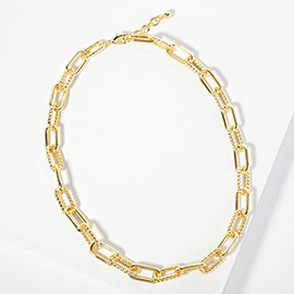 Gold Dipped Textured Paperclip Chain Necklace