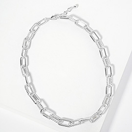 White Gold Dipped Textured Paperclip Chain Necklace