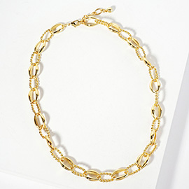 Gold Dipped Textured Oval Link Chain Necklace