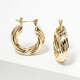 Gold Dipped Textured Pin Catch Hoop Earrings